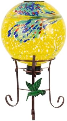 10" Diameter Solar Gazing Ball and 8.5" Metal Stand (Yellow) by YELENEW