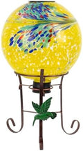 10" Diameter Solar Gazing Ball and 8.5" Metal Stand (Yellow) by YELENEW