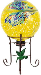 10" Diameter Solar Gazing Ball and 8.5" Metal Stand (Yellow) by YELENEW