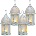 IMAGE 4PCS Candle Lanterns Metal Candle Holder with Transparent Glass Moroccan Decorative Hanging Lantern, 7x16cm, White by IMAGE