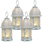 IMAGE 4PCS Candle Lanterns Metal Candle Holder with Transparent Glass Moroccan Decorative Hanging Lantern, 7x16cm, White by IMAGE