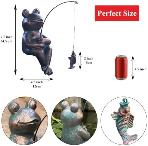 Antique Copper Fishing Frog Statue - Outdoor Garden Statue & Koi Pond Decor - Image 2