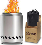 HGD 9.6 x 7.1 in Small Tabletop Fire Pit, Portable Mini Smokeless Table Top Firepit, Low Smoke Camping Stove for Outdoor & Patio, Fueled by Pellets or Wood, with Travel Bag, Stainless Steel, Silver by HGD