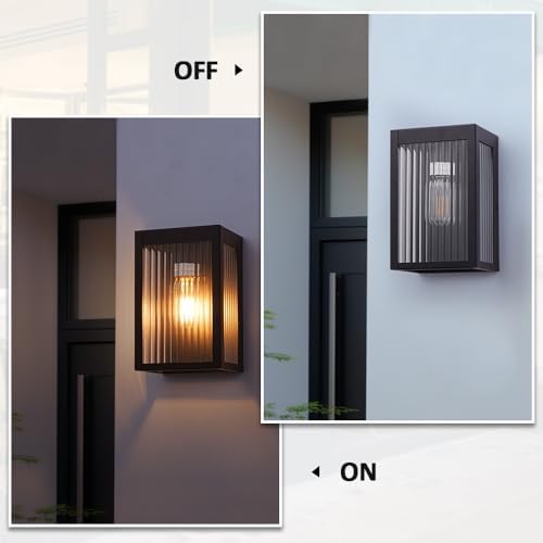 Cerdeco 9" Modern Outdoor Wall Light with Striped Tempered Glass,2 Pack - Image 3