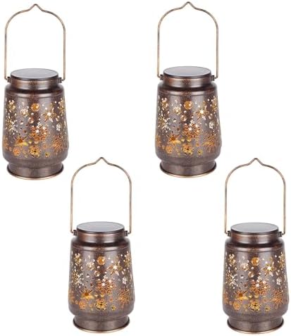 4 PCS Outdoor Lanterns Solar Powered Waterproof Decorative Hanging, Solar Power Lanterns for Outside, Christmas Gifts for Women, Flower& Bird Decor for Garden Lawn Backyard Front Porch by ArtificialPlants