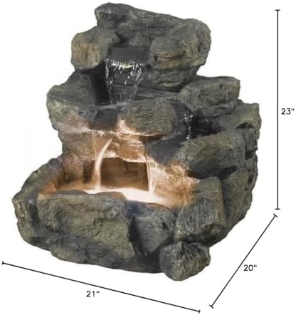Jeco Rock Creek Cascading Outdoor Indoor Fountain with Illumination, Beige, 23"L x 21"W x 20"H - Image 2
