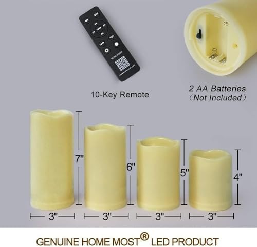 Set of 4 LED Pillar Candles Outdoor IP65 Waterproof 3x4 3x5 3x6 3x7 Cream Color - Pillar Candles Battery Powered with Timer and Remote - Battery Operated Unscented Outdoor Flameless Candles - Image 6