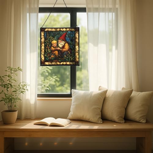 Gnome Mother Tending Her Child Stained Glass Suncatcher – Square Hanging Window Panel for Home, Garden, Nursery, Halloween, Christmas, Memorial Day – Whimsical Glass Art Gift for Gnome Lovers fsm36f - Image 7