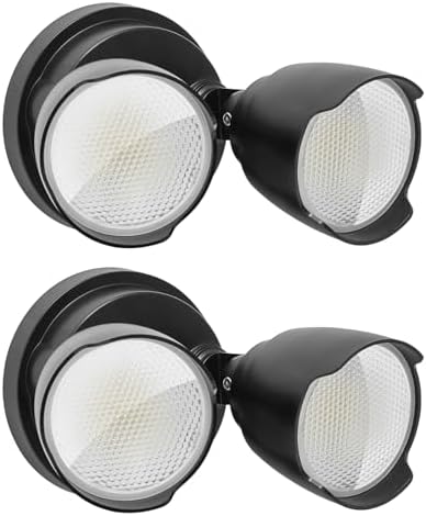 2 Packs 15W LED Flood Light Outdoor, 1500 Lumen Exterior Security Lights, 3000K/5000K Light, IP65 Waterproof, Dual-Head Wall/Eave Mount Flood Lights Energy Saving for Garage, Patio, Yard (Black) by CELAVY