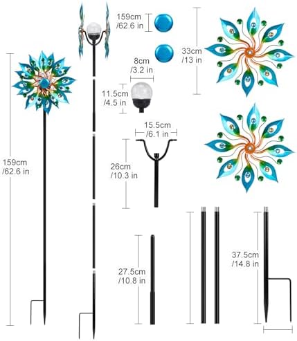 Solar Wind Spinners Outdoor, Peacock Garden Decor, Metal Yard Art - Image 2