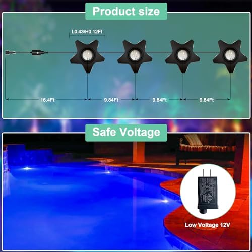 Submersible Pool Lights, Waterproof RGB LED Ground Light for Swimming Pool, Pond, Fountain, Aquarium, Low Voltage Remote Control Indoor/Outdoor/Underwater Decor Pond Lights (46ft) - Image 4