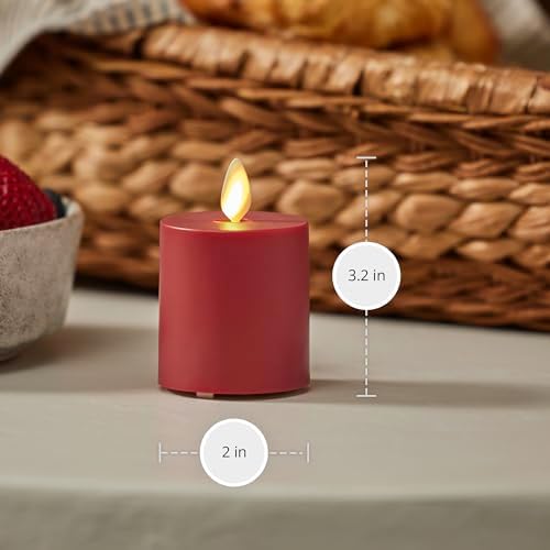Luminara Outdoor Votive Flameless LED Candle, Cherry Red 2" x 3.2", Moving Flame Battery Operated Timer Remote Ready IPX4 Matte Plastic Finish - Image 6