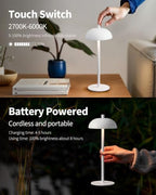 12" Cordless Table Lamps Set of 2, White Modern Portable Desk Lamp - Image 4