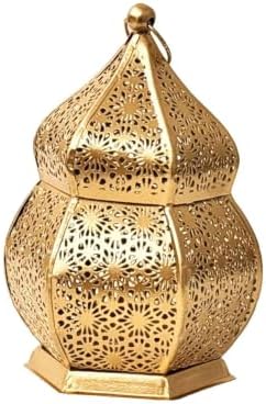 DESI SAMAAN Store Moroccan Iron Hanging Lantern Lamp, Tealight Holder, Lanterns for Home Decoration, Diwali Ganesh Chaturthi Christmas Eid Festival Balcony Décor Items (Golden) by Unknown