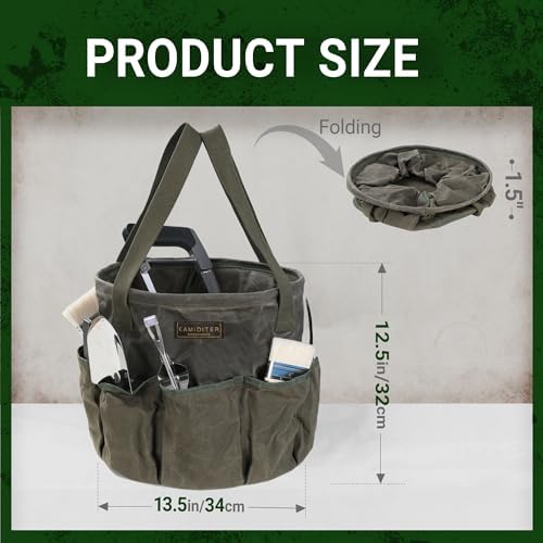 Heavy Duty Self-Standing Tool Bag with 8 Pockets, 8-Gallon Manually Collapsible for Garden/Camping/Car Trunk Storage | ArmyGreen - Image 2