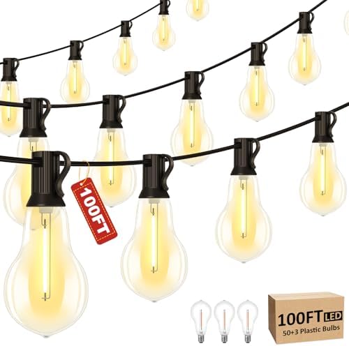 100FT Outdoor String Lights with 50 Bulbs(2FT Spacing), 3 Spare Bulbs by Porbench