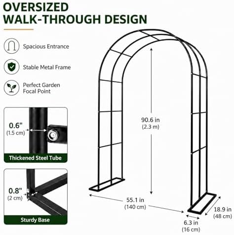 Garden Arch Trellis 55" W x 90" H Metal Arbor for Climbing Plants, Wedding Arch for Ceremony Indoor Outdoor, Black Garden Arbor for Party Decoration Backyard Lawn (Black, 55" W x 90" H) - Image 2