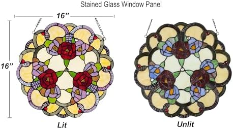 PA0001 Rose Flowers Stained Glass Window Panel W 16" x H 16" Window Suncatcher Tiffany Style Ornament, Home Hanging Decorations - Image 5