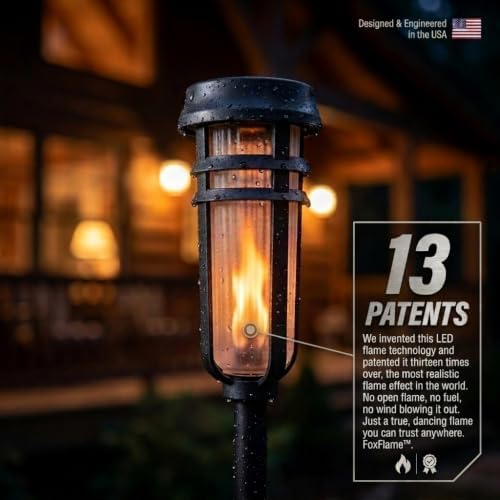 FoxFlame Metal Solar Torch Lights, Solar Tiki Torches, Patented Fire Effect - Image 6