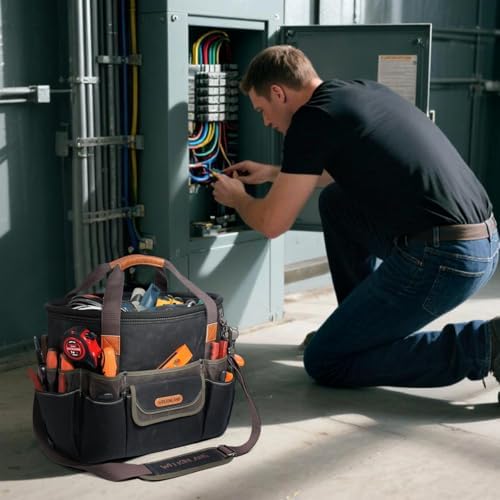 WELKINLAND 42-Pockets Electrician Tool Tote,16" Open Top HVAC Tool Tote Bag - Image 2