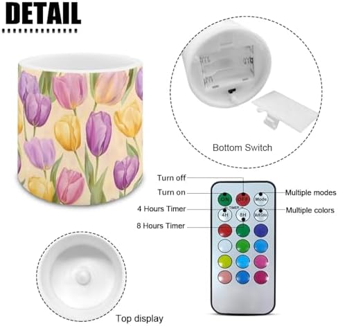 Set of 4 Tulip Flameless Candles with Timer Battery Operated Candles with Remote LED Pillar Tea Lights for Indoor Outdoor Easter Day Patio Porch Wedding Home Decorations - Image 2