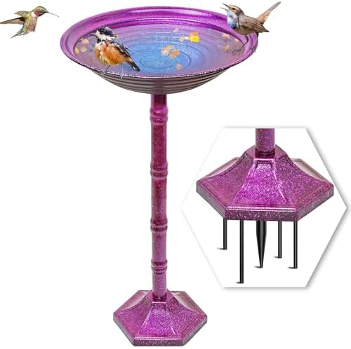 Metal Bird Bath for Outdoors, 28.4" Freestanding Garden Metal Birdbaths with Stable Upgrades Stake, Easy to Clean Birdfeeder for Outside Garden Yard Lawn Decor(Gradient Purple) by VeyFolzinst