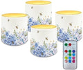4 Pack Flickering Flamless Candles with Remote LED Battery Operated Elictric Pillar Candles with Timer Control for Outdoor Wedding Banquet Home Decorations, Blue Flower by Merkmak