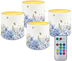 4 Pack Flickering Flamless Candles with Remote LED Battery Operated Elictric Pillar Candles with Timer Control for Outdoor Wedding Banquet Home Decorations, Blue Flower by Merkmak