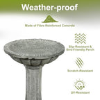 Concrete Bird Bath for Outdoor Garden, 16.5" Fluted Pedestal Birdbath, Fiber-Reinforced Stoneware Column Style Garden Decor, 25 lb Vintage Yard Statue, Light Gray - Image 4
