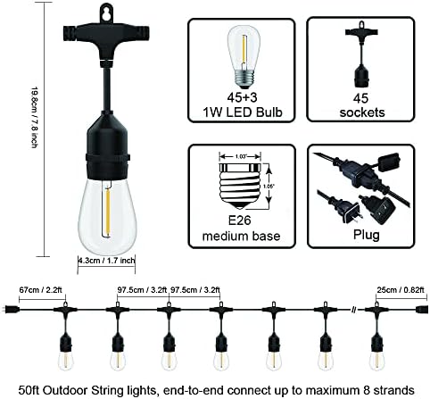 Outdoor String Lights Waterproof 150FT Patio Lighting for Porch Backyard - Image 3