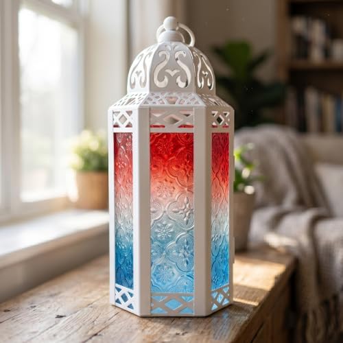 Vela Lanterns Decorative Indoor Candle Holder, Red/White/Blue, M, 2-Pack - Image 2