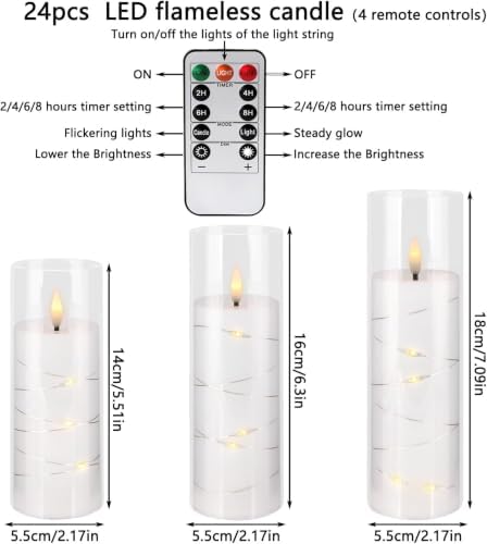 24 Pack Flameless Candles with Embedded Star String Fairy Lights, Battery Operated Candles, LED Candle, Fake Candles with Remote Control and Timer, White,(D2.2 x H 5" 6" 7") - Image 2