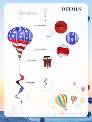 2PCS Giant Patriotic Hot Air Balloon Wind Spinners 14" W x 59" H Large American Whirligig Wind Spinner Hanging Ornaments for Memorial Day July of 4th Yard Garden Lawn Outdoor Decorations - Image 4