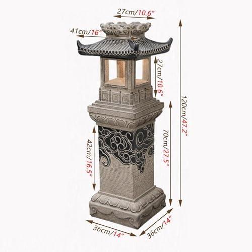 Solar Powered Pagoda Zen Garden Statue Japanese Garden Decor Water-Resistant Outdoor Lantern for Patio, Lawn, and Porch(120cm/47.2") - Image 2