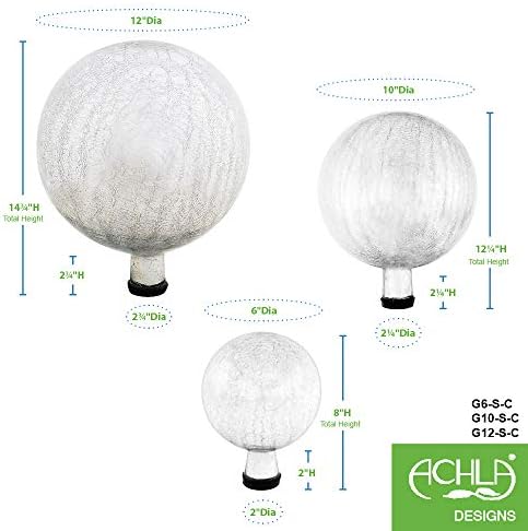 Achla Designs 10-Inch Crackle Gazing Globe Ball, Silver - Image 3