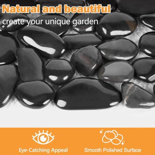 River Rock Stepping Stones Outdoor for Garden Walkway, 6 Pcs 16" L x 6" W Rectangle Shape Paver Step Stones Polished Pebble River Stone Mat for Yard Lawn Patio Pathway Walk Way - Black - Image 5
