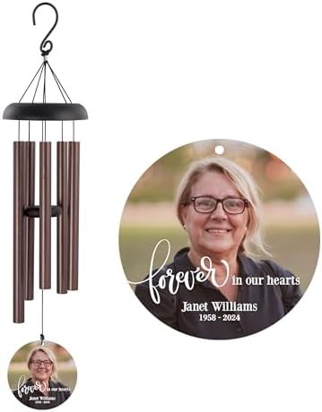 Memorial Wind Chime with Photo, Personalized Photo Memorial Gifts, Sympathy Gifts, Forever in Our Hearts Sympathy Wind Chime, Bereavement Gift with Photo (Black) - Image 5