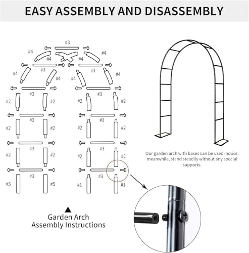 Garden Arch Trellis for Climbing Plants Outdoor Wedding Arches for Ceremony Black Metal Garden Arbor Indoor Garden Arches for Party Decoration 7.9ft Wide X 6.4ft High (Black Garden Arch) - Image 7
