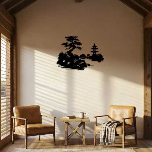 Zen Garden Pagoda Metal Wall Art WallArt Decor Metal Outdoor Decor Metal Signs Minimalist Contemporary Artwork Elegant Home Decoration for Living Room Office (Black,20 Inches) - Image 4