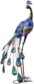 TERESA'S COLLECTIONS Outdoor Decor Peacock Yard Art Garden Sculptures & Statues for Porch Decor,35'' Blue Large Metal Bird Garden Decor for Outside, Yard Decorations Outdoor for Patio,Gifts for Mom by TERESASCOLLECTIONS