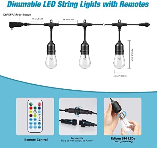 24FT Solar Outdoor String Lights, 12 Shatterproof Edison LED Bulbs, Dimmable RGB Color Changing Patio Lights Waterproof with Remote. for Patio Decor, Garden, Yard, Party, Bistro - Image 4