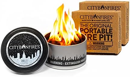 City Bonfires Portable Fire Pit - Mini Fire Pit, Table Top Firepit, No Wood, No Embers, 3-5 Hours of Burn Time - Food Safe for Smores - Lightweight, Emergency Heat, Camping Stove (2-Pack) by CityBonfires