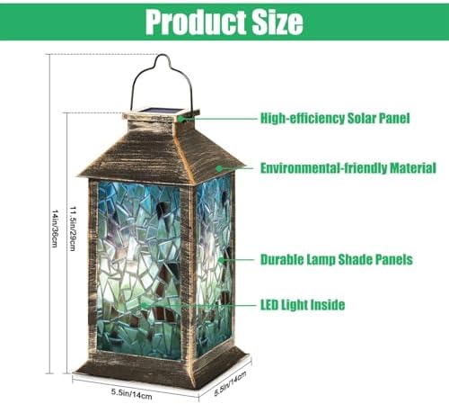 Solar Lantern Stained Glass Window Outdoor Garden Hanging Lantern Waterproof Solar Powered Lighting Outside Table Lamp for Patio Deck Yard Camping Beach House Decor, 1 Pack - Image 2
