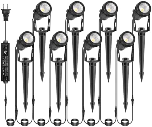 Low Voltage Landscape Lighting, 8 Pack Outdoor Spot Lights with Transformers, 12V Warm White Landscape Spotlights IP65 Waterproof Plug in Outdoor Uplights for Yard House Pathway Tree Pools by IRISECO