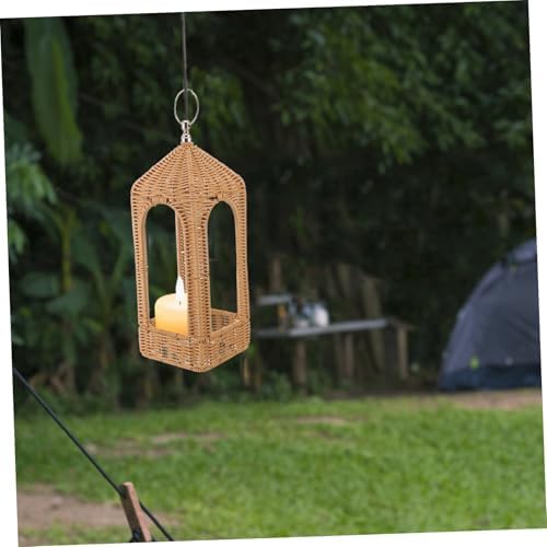 Farmhouse Handwoven Rattan Candle Lantern with Hanging Design | PE Wicker, Coffee Finish, Tabletop or Suspended Use, Diffuses Light and Fits Votive or LED Candles - Image 6