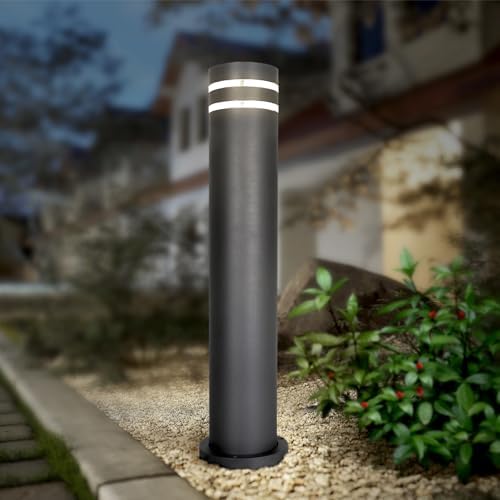 ASD 24" Round Bollard Light Fixture, Outdoor Pathway Floor Lamp | Antiglare, Waterproof, ETL Listed | 60W E26 Bulb Socket 120V | Landscape Hardwired Lighting, Exterior Post Lantern | Black, 4 Pack by ASDLightingCorporation