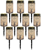 Poceacles 10 Pack Cross Solar Lights Outdoor for Cemetery Grave Decorations, Fake LED Pillar Candles Solar Powered Waterproof Outdoor Stake Lights Grave Markers, Deer Cross Dove of Peace Vintage by Poceacles