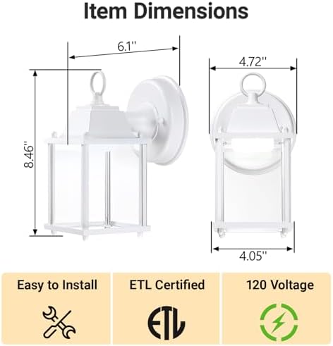 LIT-PaTH Outdoor Wall Light Fixture, Aluminum, LED 5000K, White, 2 Pack - Image 6