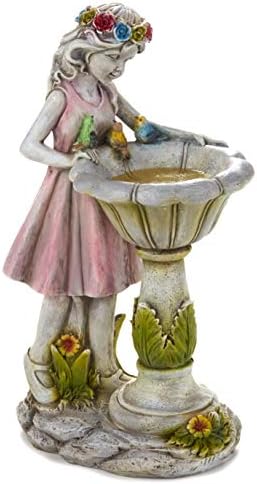 The Lakeside Collection Bird Bath Sculpture Solar Lighted Girl with Fountain - Image 6