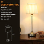 Kakanuo Cordless Table Lamp Rechargeable Silver - 1 Pack 4000mAH Battery Operated Lamp for Decor, 3000K Stepless Dimming Touch Control Wireless Lamp for Bedroom, Dining Table, Counter, Living Room - Image 4